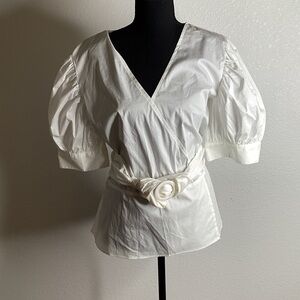 Worthington White Puff Sleeve Wrap Blouse
